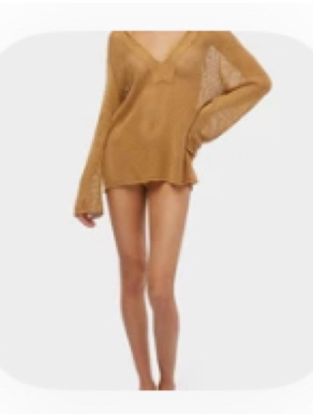 V-neck Lightweight Tunic Sweater in Camel